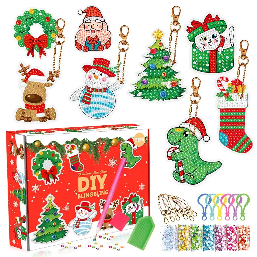 

8-15Pcs DIY Diamond Painting Keychain Cartoon Santa Claus Diamond Mosaic Embroidery Keyring Women Bag Pendant Christmas Decor