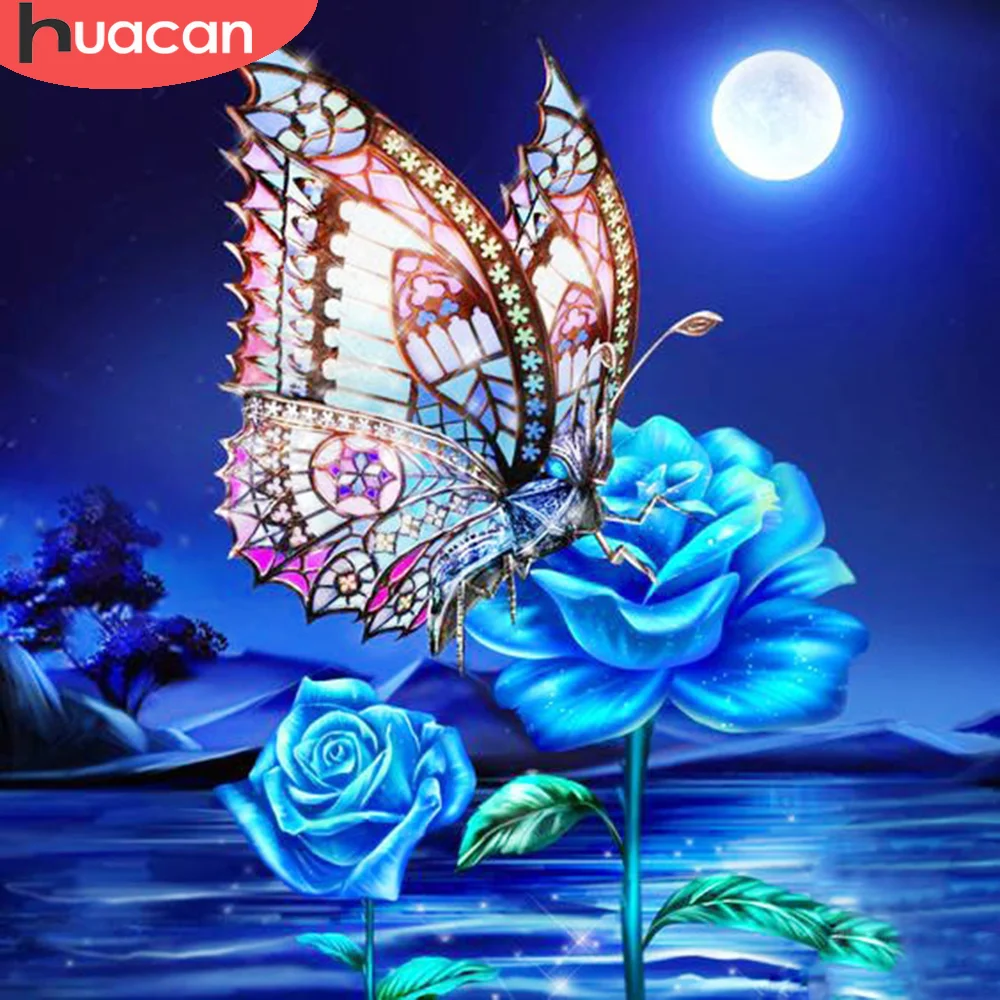 

HUACAN 5D алмазная Картина Новое поступление Луна Роза вышивка Продажа Бабочка Мозаика Животное Декор для дома настенное искусство