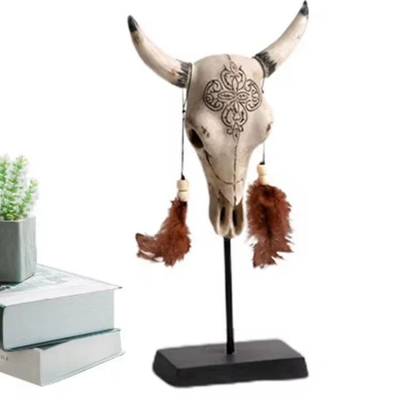 BMBY-Bull украшение в виде головы черепа рогатый Череп коровы с перьями искусство