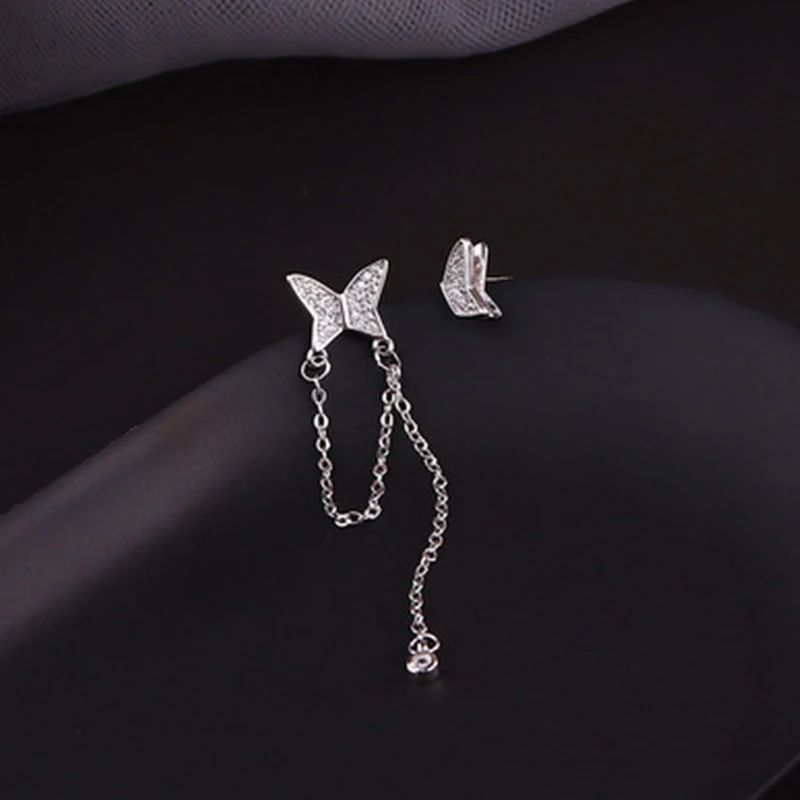 

Cocosily S925 Sterling Silver Micro Set Zircon Butterfly Tassel Asymmetric Earrings Women Exquisite Light Luxury Trendy Jewelry