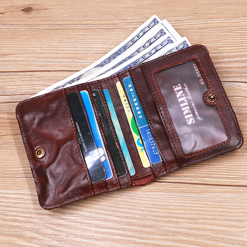 Genuine Leather Short Women's Wallet Vintage Slim Female Coin Purse Multi Function Men Card Holder Money Clip