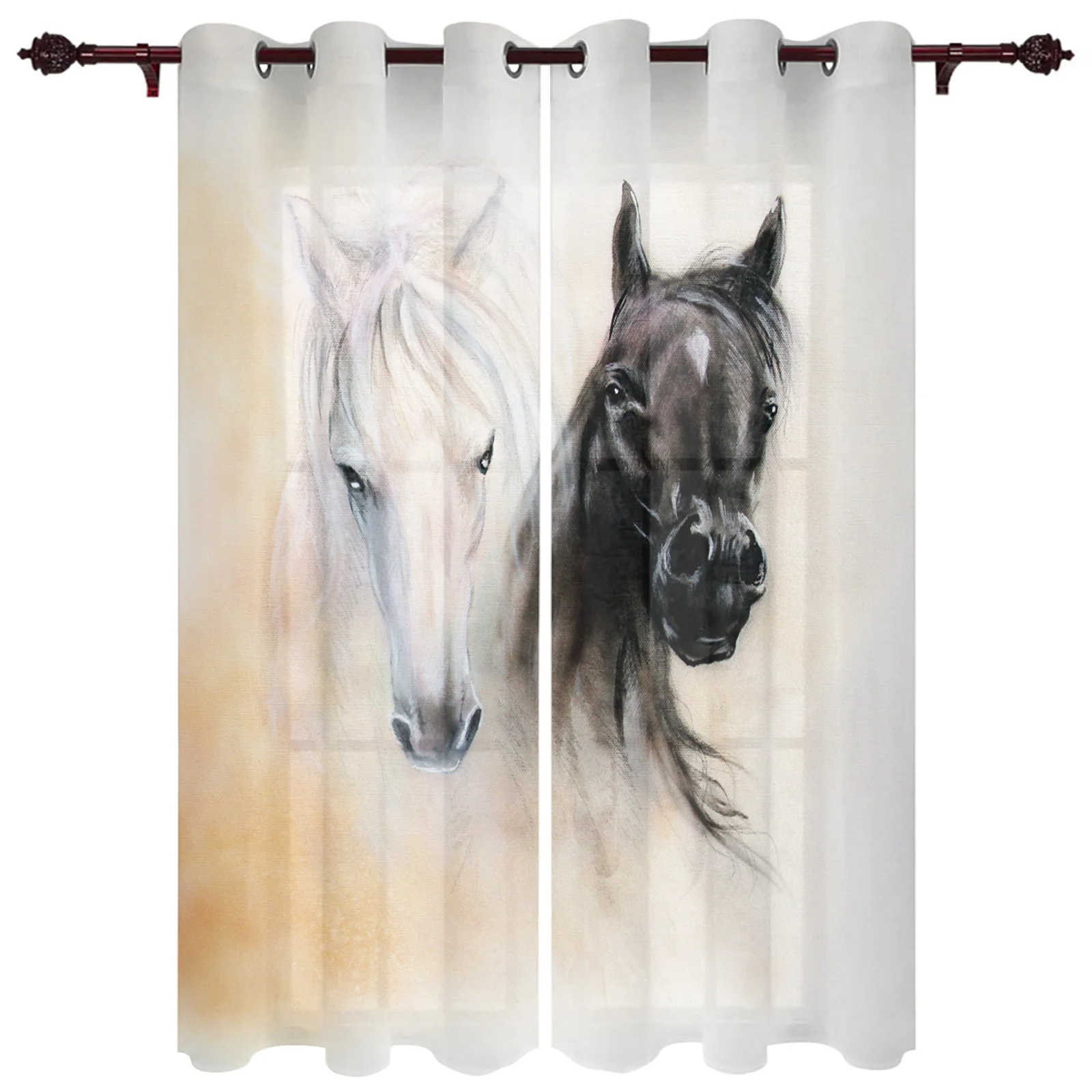 

Modern Curtains Horse Watercolor Seamless Stitching Design Valances Living Room Bedroom Adult Essential Curtain