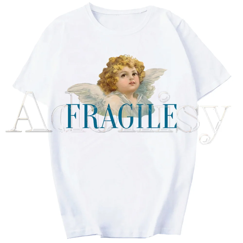 

Angels Print Women T Shirt Cartoon Summer Top Ladies T Shirt Graphic Female Tee T-Shirt Womens Clothing