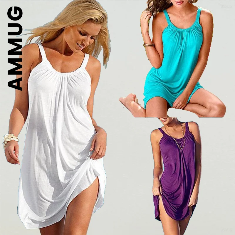 

Новое платье Ammug, женское базовое платье, накидка, полотенце с запахом, пляжные мини-платья на бретельках с открытой спиной, винтажная Праздн...