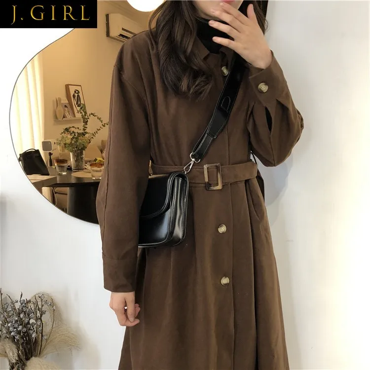 

Long Style Trench Women Pure Color Classic Elegant French Retro Simple Basic Spring Female Leisure Outwear Coats Cozy Tender New
