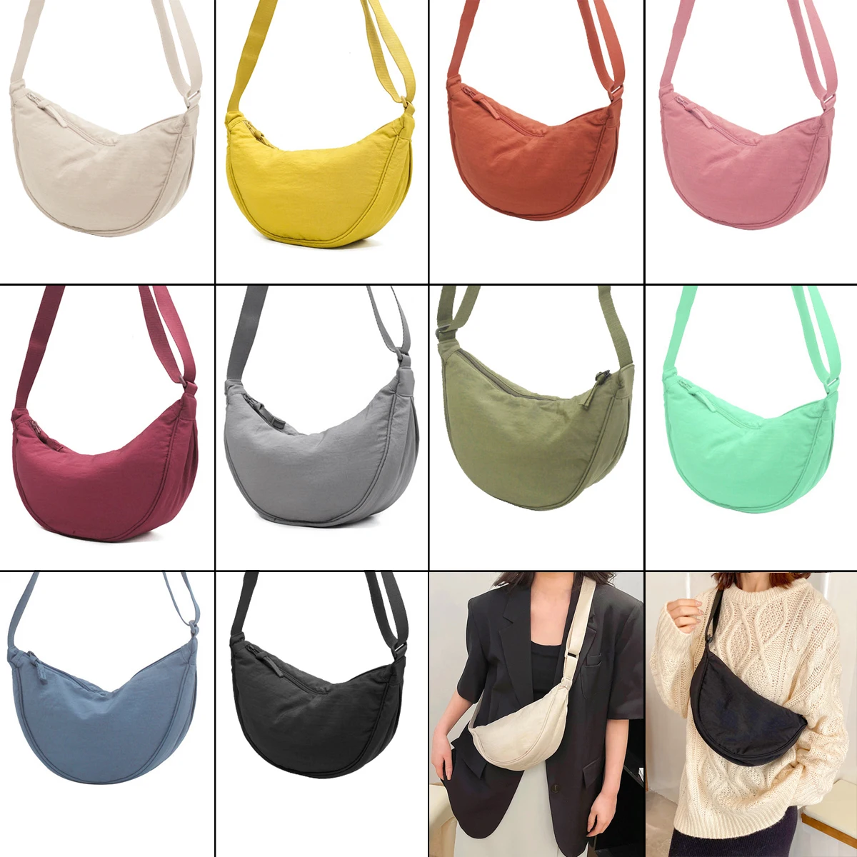 Женская повседневная нейлоновая сумка-бродяга в форме полумесяца через плечо