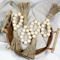 handmade natural wooden beads napkin rings set of 6 jute tassels napkin holders for rustic country wedding party