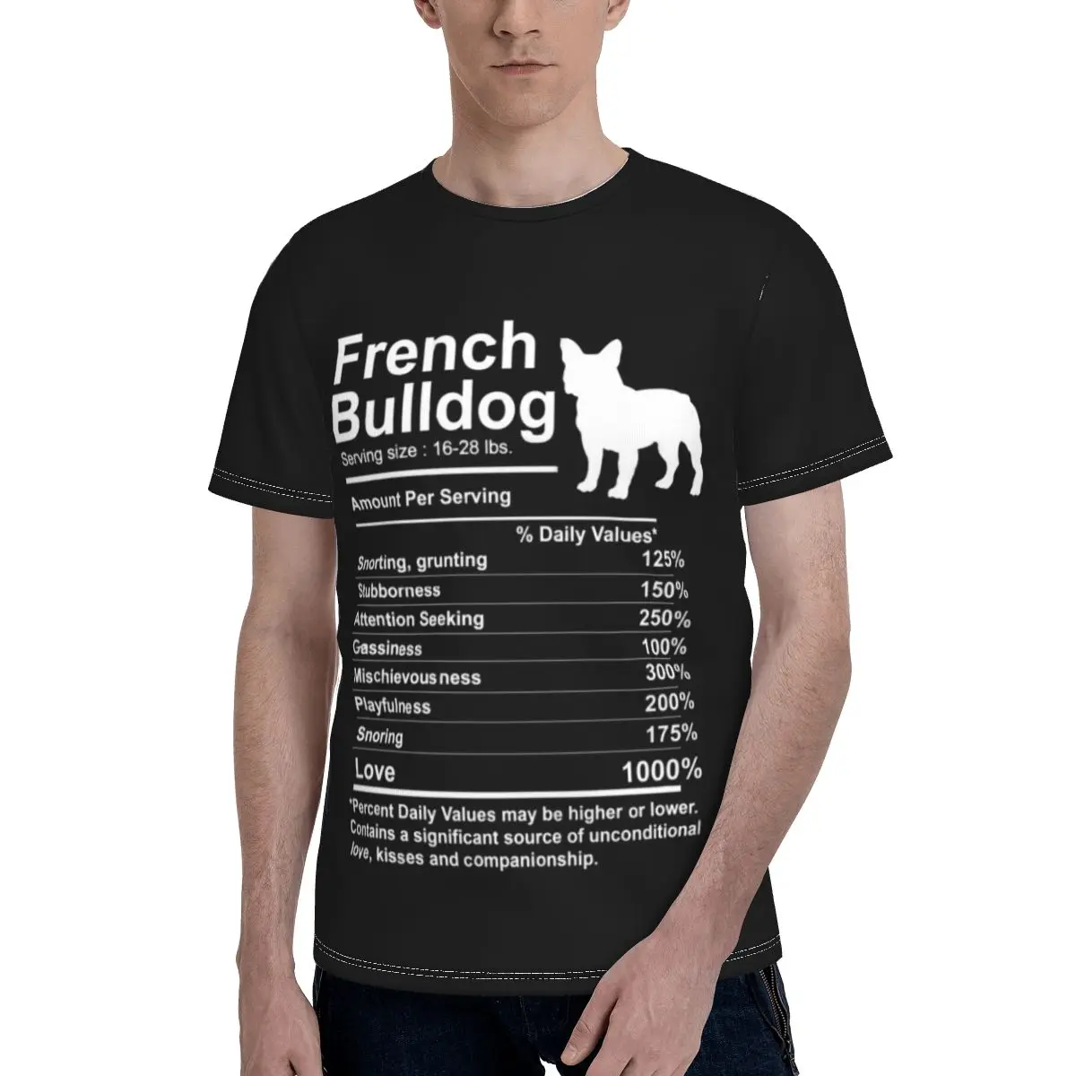 

French Bulldog Facts Nutrition T Shirt Animal Cute Polyester Basic T-Shirt Short Sleeves Print Tshirt Oversize Men