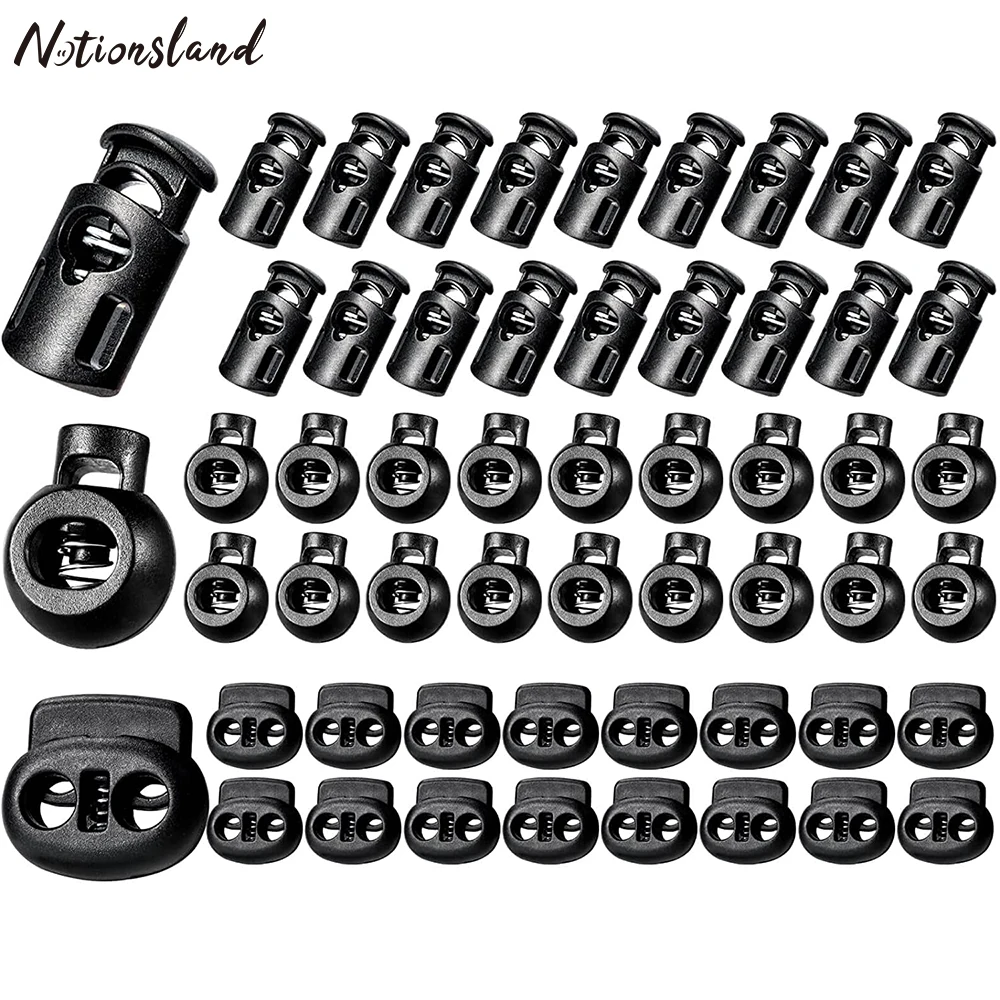 

50pcs Plastic Cord Locks Single Double Hole Spring Stop Toggle Stoppers for Drawstrings Shoelaces Bags DIY Spring Toggle Stopper