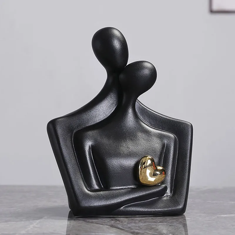 

Lovers Hug Figurines Ceramic Love Sign Abstract Art Statue Couple Sculptures Scandinavian Style Decoration Accessories Bedroom