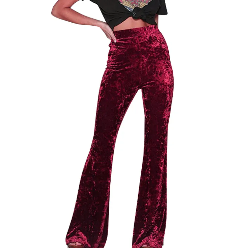 Женские Бархатные расклешенные брюки осенне-зимняя одежда однотонные длинные с