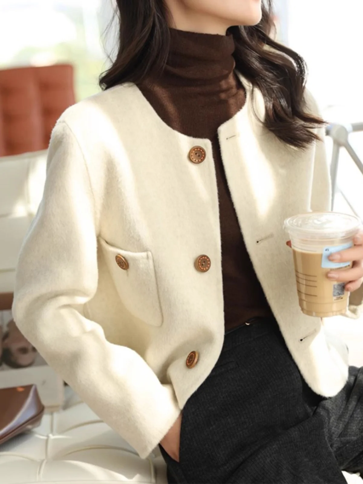 High end Fashionable Western Sle Woolen Outerwear Women Autumn and Winter New Loose Slimming Temperament Small Short Woolen...