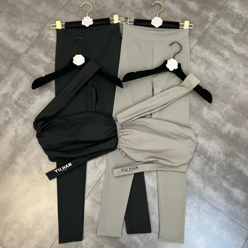 

PREPOMP 2022 Spring Sleeveless Skew Collar One Shoulder Sexy Tank Top Long Stretch Pants Two Piece Set Women Outfits GD916