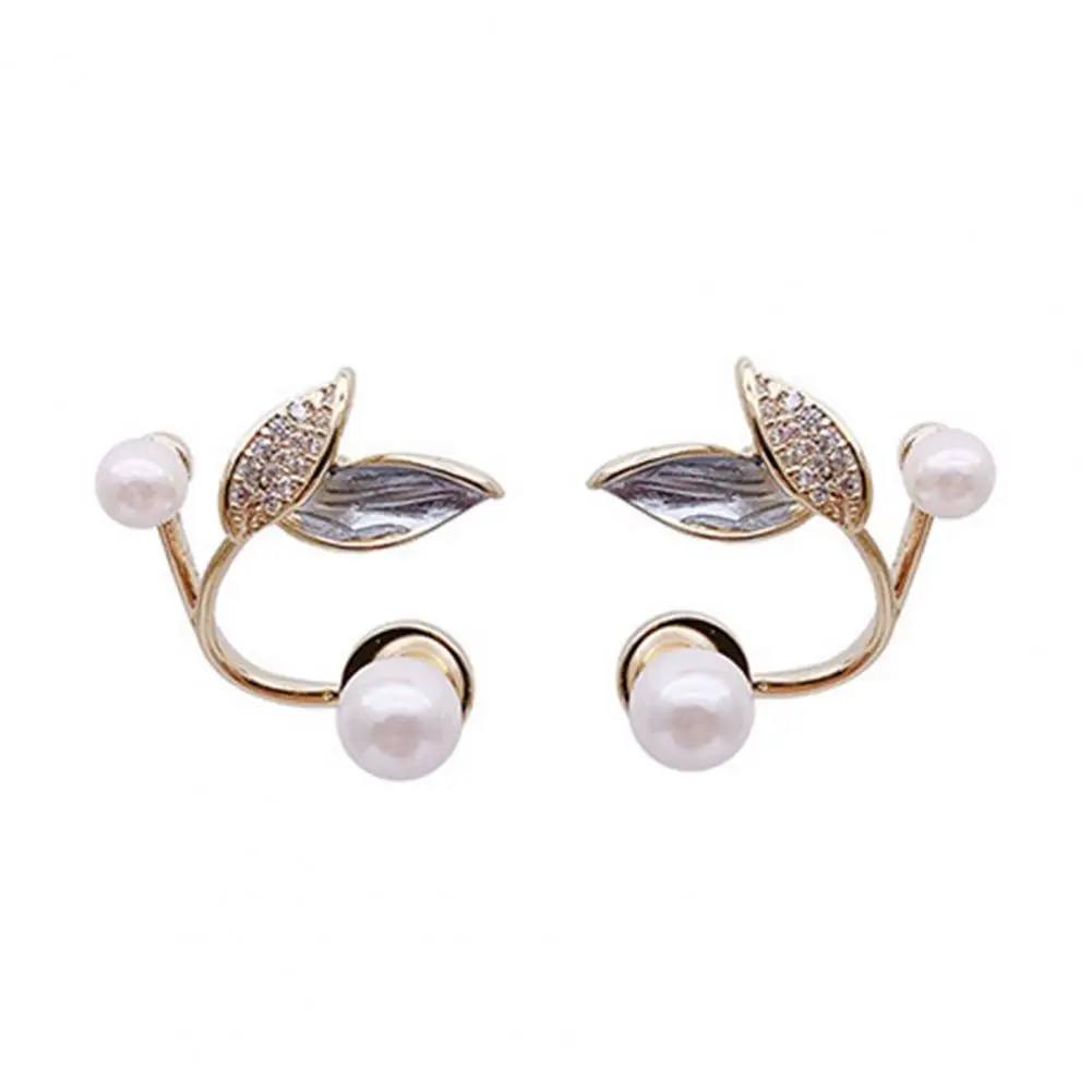 

Stylish Ear Studs Bright Luster Female Women Small Leaf Faux Pearl Ear Studs Women Ear Studs Women Stud Earrings 1 Pair