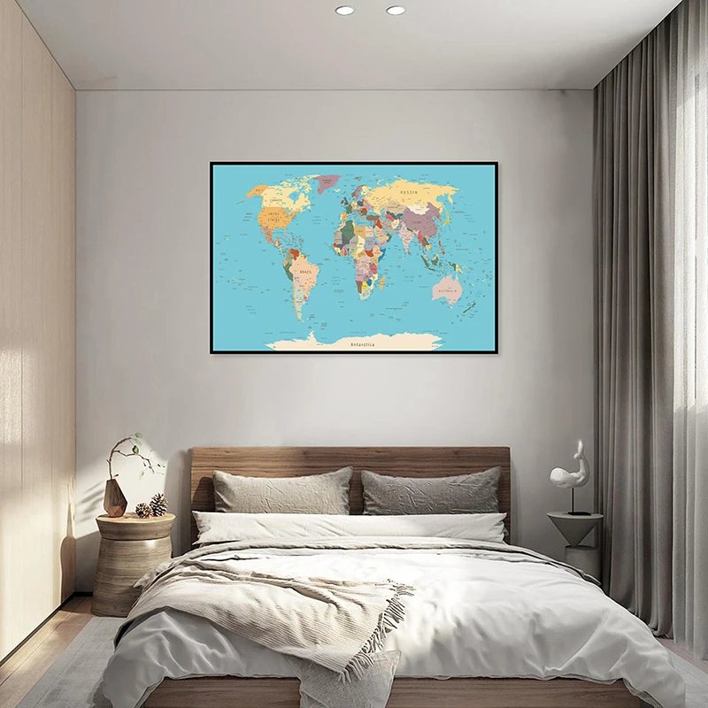84*59cm The World Political Map Decorative Canvas Painting Wall Art Poster Kids School Supplies Living Room Home Decoration