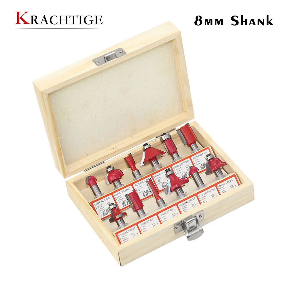 

Krachtige 8 mm Shank 12 psc Milling Cutter Router Bit Set Tungston Carbide Rotary Tool Wood Woodworking