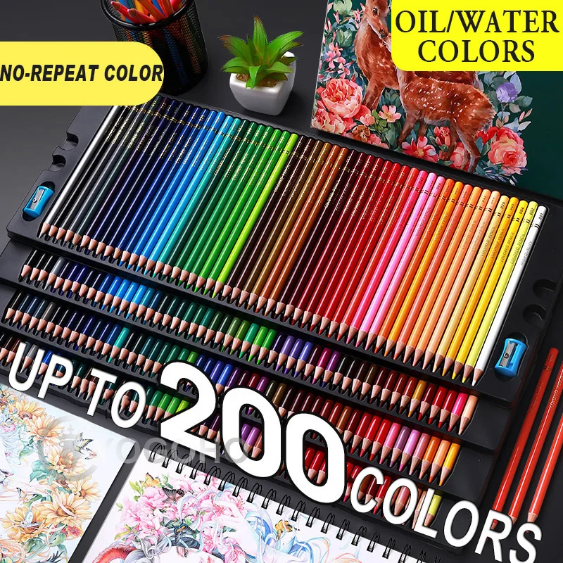 

Профессиональные масляные цветные карандаши 200/150/72/48/24 цвета, деревянные мягкие водные цветные карандаши для школьного рисования