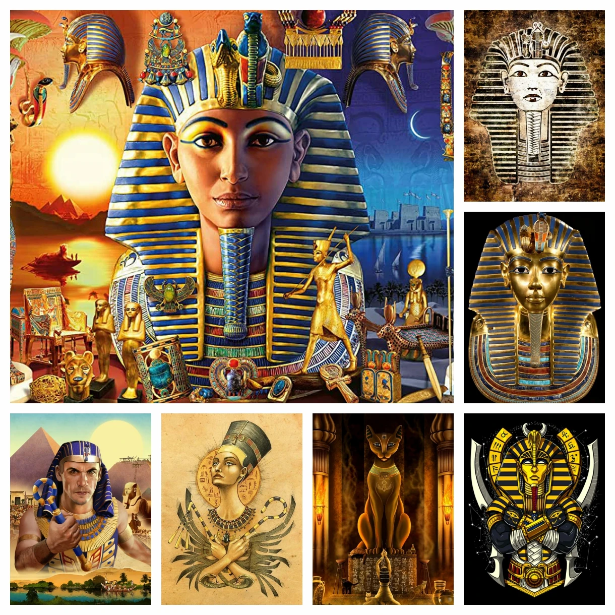 

DIY Diamond Rhinestones Painting Egyptian Pharaoh Pyramid Wall Art Cross Stitch Embroidery Picture Mosaic Full Drill Home Decor