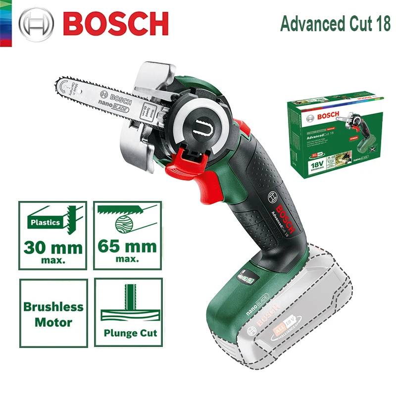 Bosch 18 В Аккумуляторная цепная пила Nanoblade Бесщеточная мини-пила по дереву Макс. 65 мм