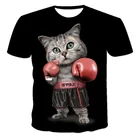 Новинка лета 2021, 3 кота для бокса, рубашка в стиле Харадзюку для мальчиков, футболка с короткими рукавами, модная детская одежда для мальчиков и девочек, Азиатские размеры
