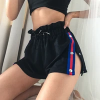 summer black patchwork sexy high waist shorts womens fashion side button split shorts streetwear female bottom shorts with sash