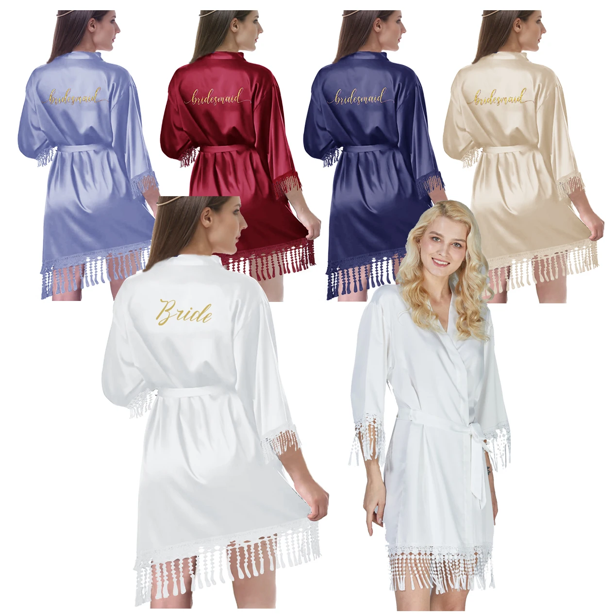 

Шелковый кружевной халат, Атласный халат для подружки невесты, женский халат для свадебной вечеринки, свадебные халаты с цветочным кружево...