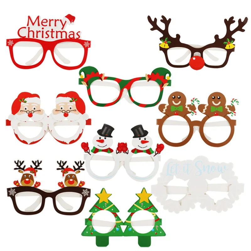 9pcs/set Christmas Glasses Santa Claus Xmas Tree Elk 3D Paper Glasses Kids Photo Props Christmas Decorations New Year Navidad