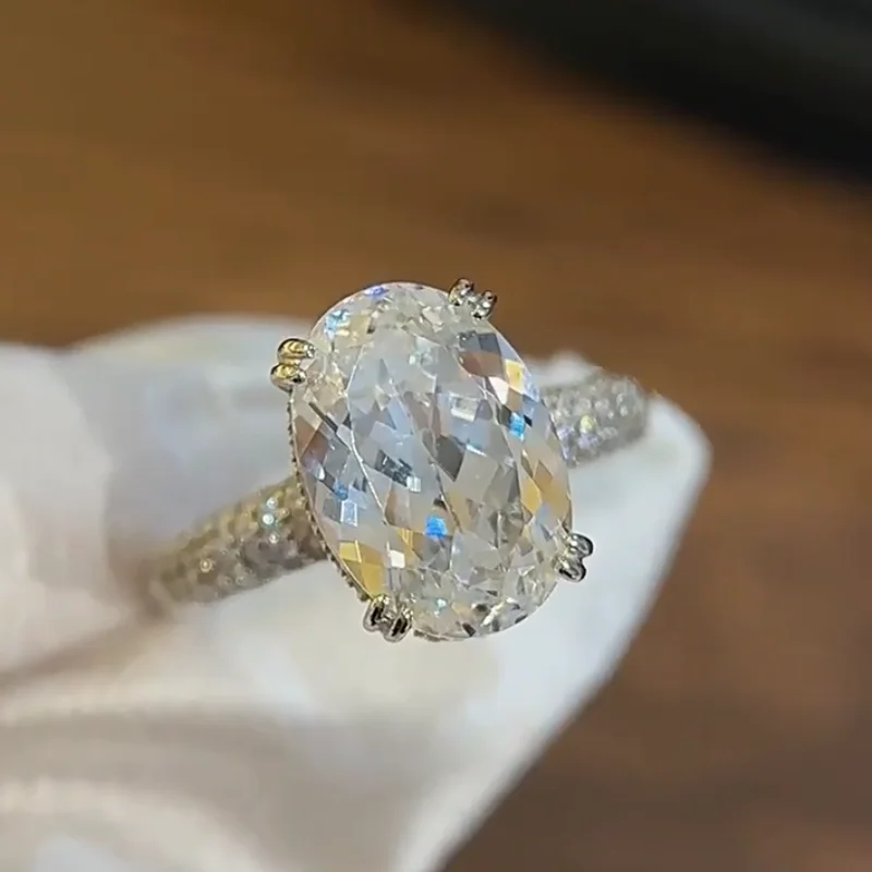 Фото Кольца CEICI 6CT 9X13MM 5A с цирконами для женщин, серебро S925 с покрытием из 18-каратного золота, обручальное кольцо с лабораторным бриллиантом в форме цветка, изысканные ювелирные изделия №3
