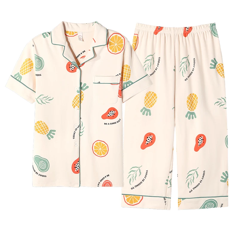 Новая Хлопковая пижама для женщин летняя одежда сна кардиган с коротким рукавом