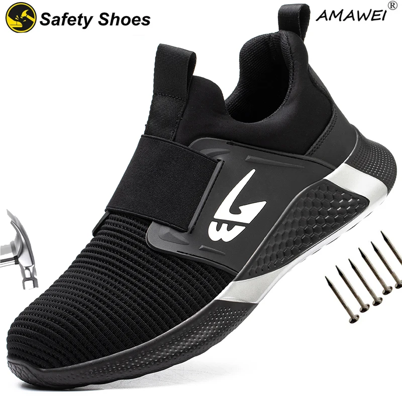 

AMAWEI Work Safety Shoes Men Steel Toe Cap Puncture-Proof Anti-smash Women Boots Sport Indestructible Wear Lightweight