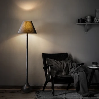 Nordic Wabi-Sabi Wind Solid Wood Fabric Shade Led Floor Lamp Living Room Home Decor Bedroom Study Sofa Corner Standing Light