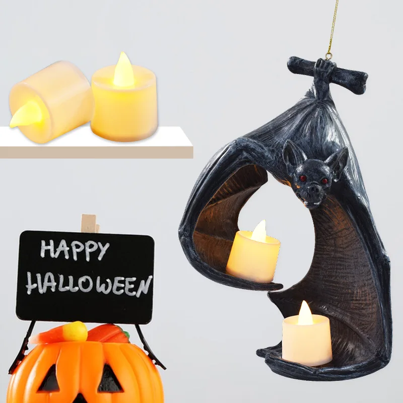 

Halloween Bat Tealight Holder Black Mysterious Gothic Desktop Ornaments Wall Tealight Holder Resin Waterproof Room Decoration