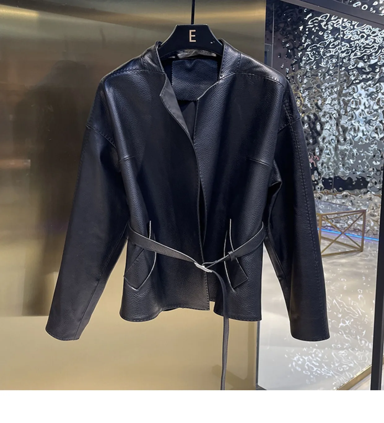 2023 Spring Elegant OL Leather Coat Women's High Quality Designer Sheeskin Belt Jackets C552