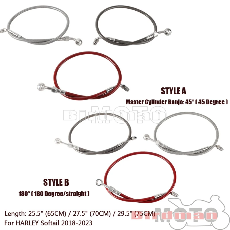 

65/70/75cm Braided Hydraulic Brake Hose Line Cable Controller Adapter Kit For Harley Softail Sport Glide Standard Breakout 18-23