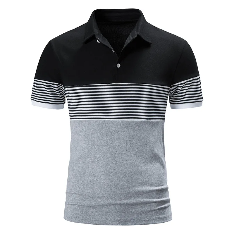 

Men's Basic T-shirt Top Short Sleeve Striped Color Lapel POLO Tshirt