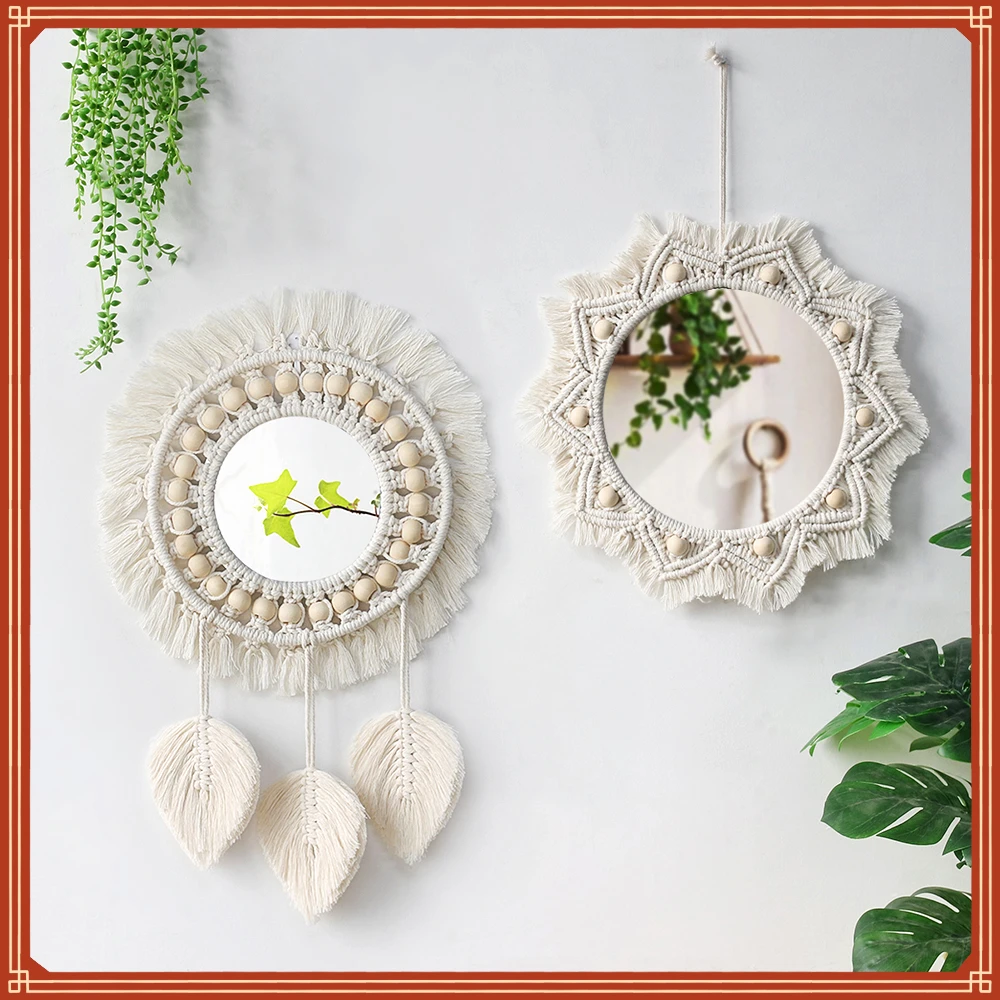 

Mirror Macrame Decorative Mirrors Boho Home Decor Wall Hanging Mirror for Living Room Decoration Bedroom Baby Nursery Gift