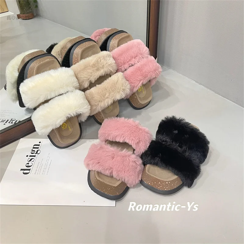 

Шлепанцы женские домашние меховые, Сланцы на платформе, низкая пляжная обувь, плюшевые тапки, лето 2022