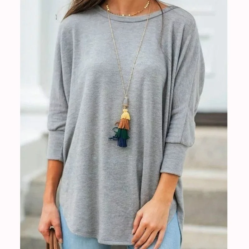 

Women O-Neck Solid Color All-match Long Sleeve Casual T-shirt 7 Colors Basic Tops New Femme Oversize Loose T-Shirt Tunic Tops