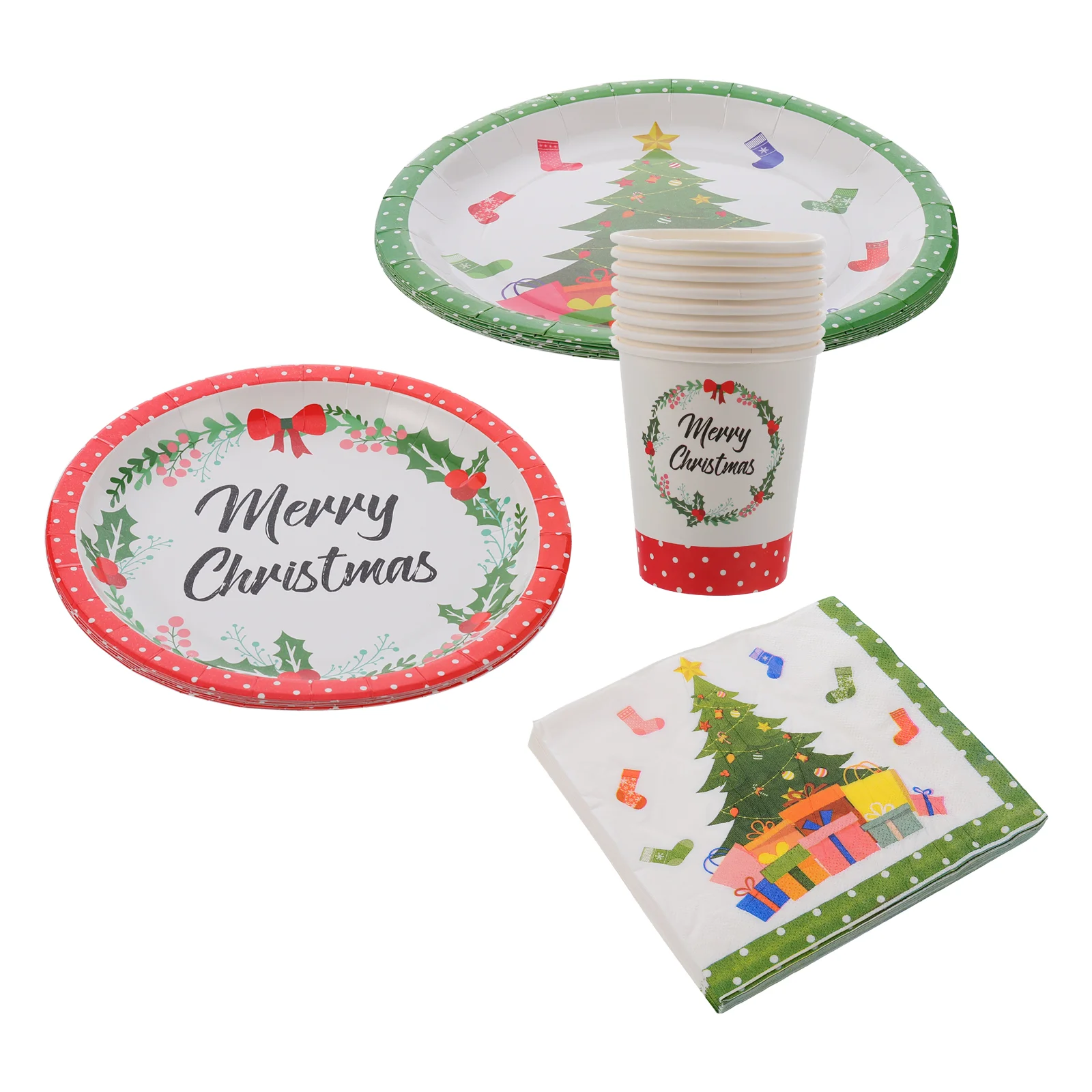 

44pcs Christmas Party Supplies Set Dinnerware Set​ ​Paper Tableware Napkin Cups Xmas Party Pack Dinner Table Settings