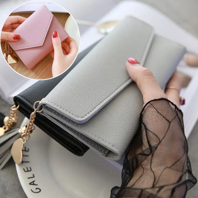 

Brand Designer Short Coin Cluth Purses Leather Long Wallets Women's Luxury Female Phone Wallet Mini Credit Card Holder Money Bag