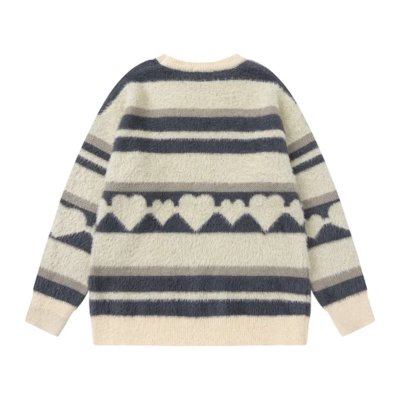 Винтажный полосатый свитер с круглым вырезом на флисовой подкладке в форме