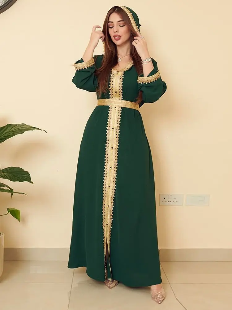

Арабское марокканское мусульманское зеленое платье, летние праздничные Abayas, Рамадан, Женская яркая одежда, мусульманский кафтан, платья, платья