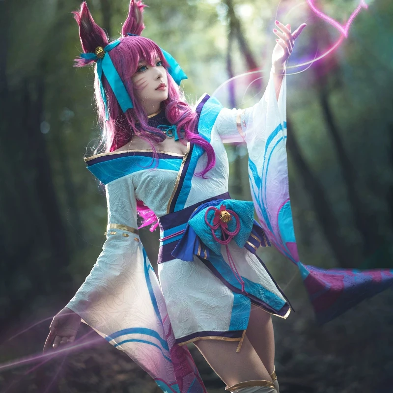 Фото Костюм для косплея Ahri LOL League of Legends Spirit Blossom с париком для женщин и девушек, для Хэллоуина и игровых вечеринок №4