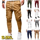 Брюки-карго мужские однотонные, модные повседневные штаны с несколькими карманами, размера плюс джоггеры, спортивные