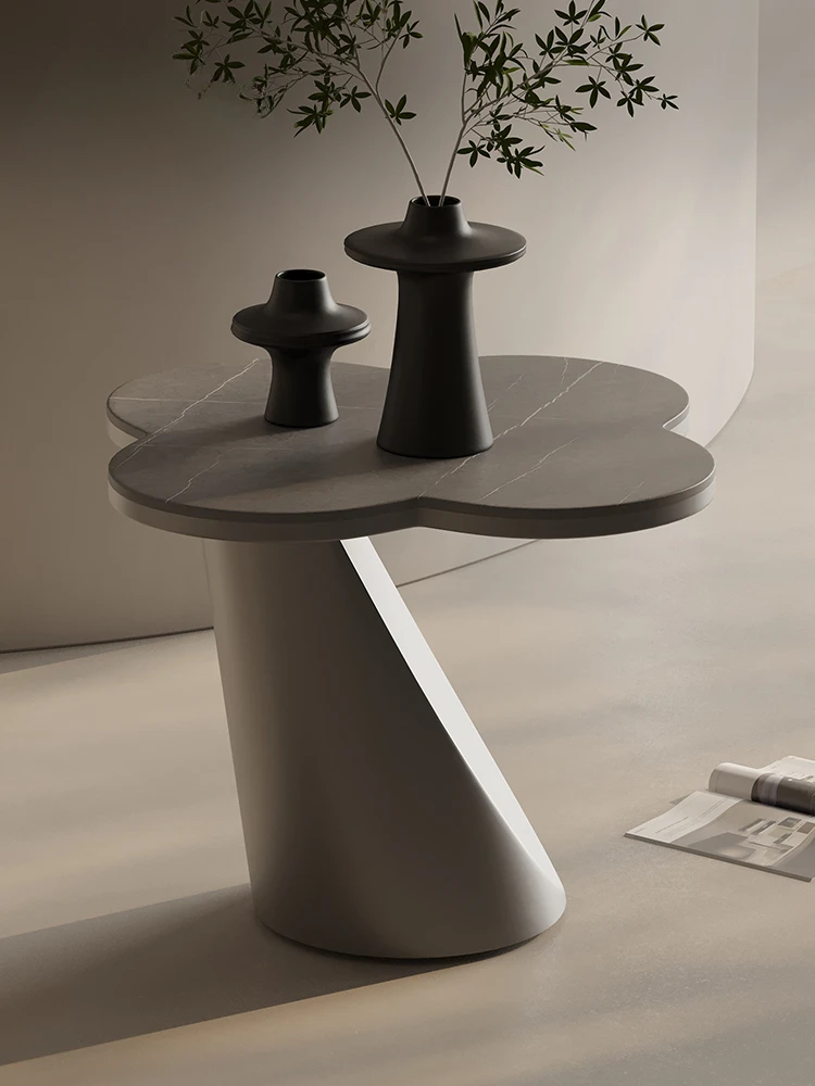 Designerski model sofy z kamiennej płyty o specjalnym kształcie Mały stolik kawowy Prosty narożny ze stali nierdzewnej