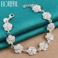 doteffil 925 sterling silver full rose flower chain bracelet for women wedding engagement party fashion charm jewelry