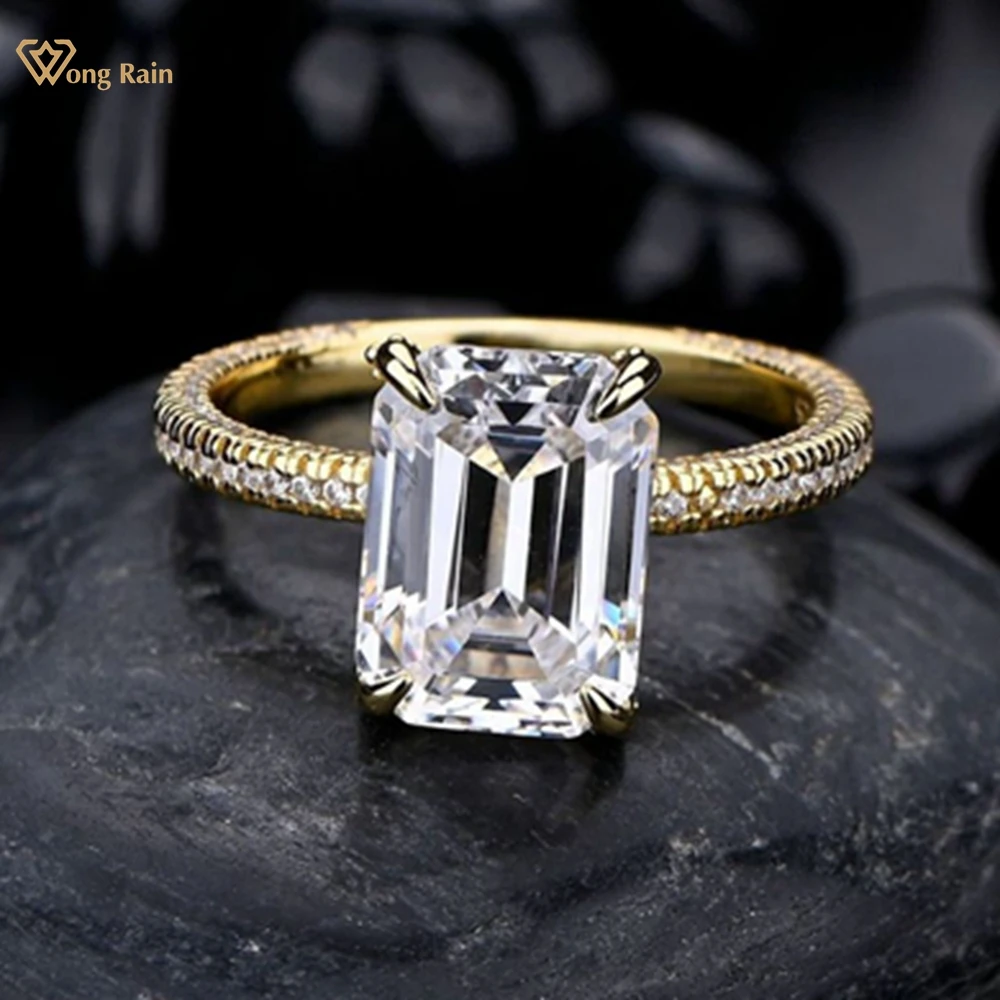 

Wong Rain 925 Sterling Silver Emerald Cut 10 Carat Lab Sapphire Gemstone Sparkling Fine Women Ring Wedding Engagement Jewelry