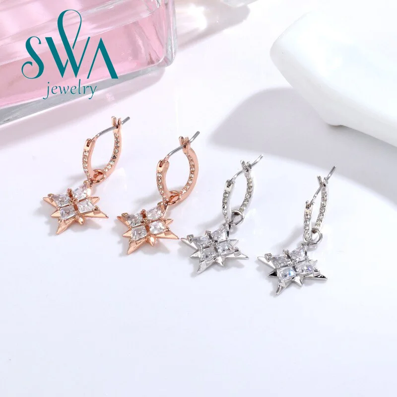

Оригинальные высококачественные V-образные серьги Swa с логотипом, корейские женские серьги с разноцветными кристаллами, Подарок на годовщи...