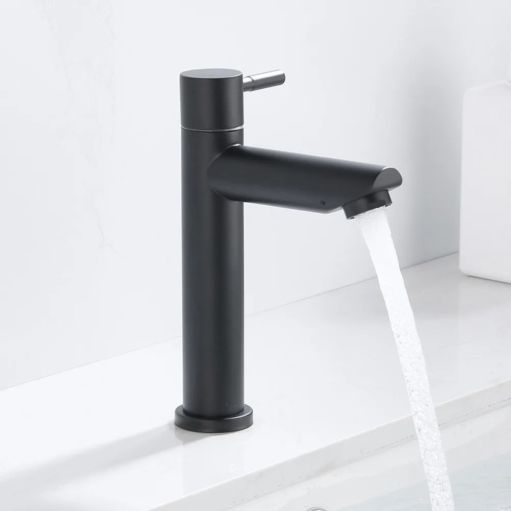 

Basin Sink Bathroom Kitchen Faucet Deck Mounted Single Cold Basin Faucet Matte Black Lavatory Sink Tap Crane Modern Sink Faucet