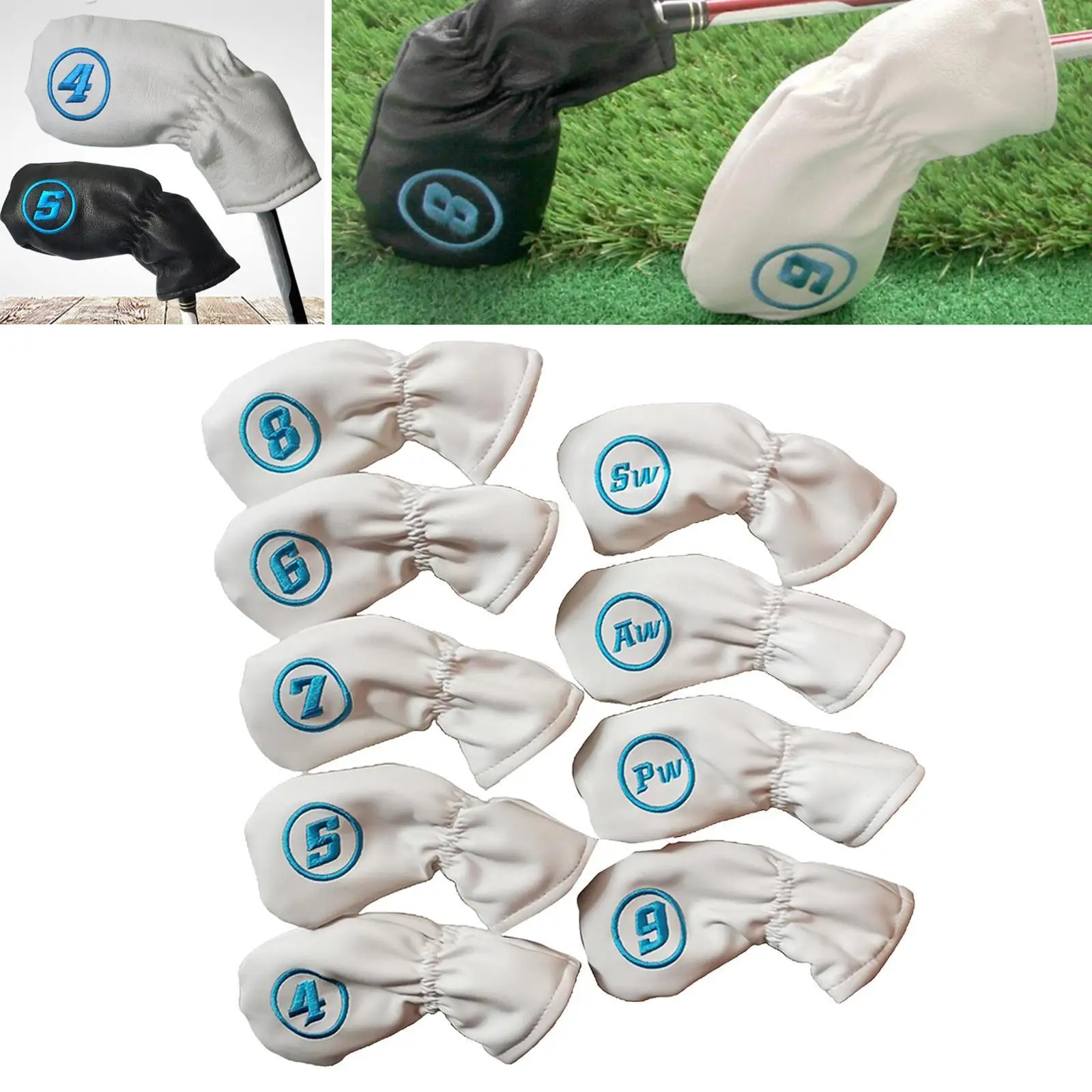 

9x Waterproof Golf Club Iron Cover Protection Headcover Universal Fit Black